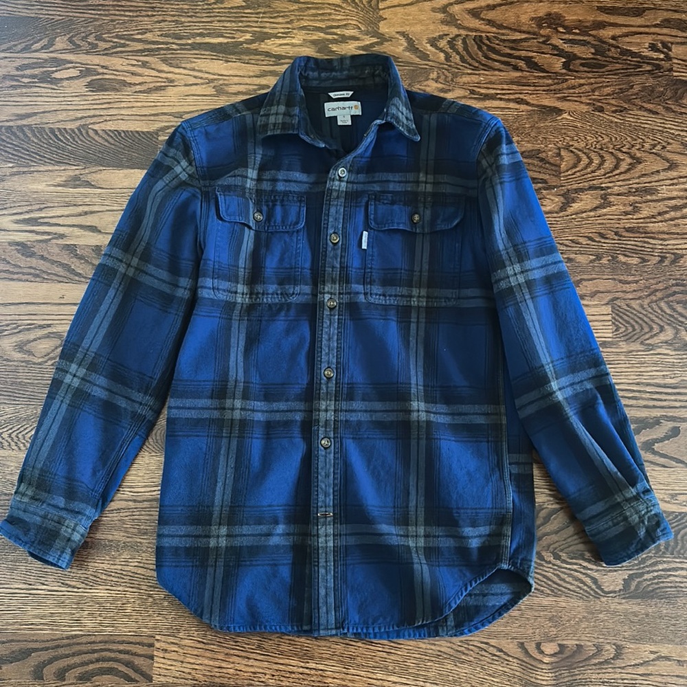 Carhartt Original Fit Plaid Flannel Button Down Shirt Blue Size S - Picture 2 of 12